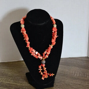 Vtg Coral Stone  Chip Necklace
